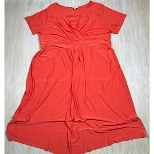 Joanna Hope Surplice Neck Empire Waist Short Sleeve Stretch Midi Dress Plus 22